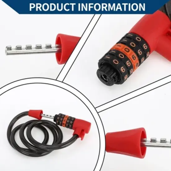 Unique Bargains Extended Bicycle Padlock Cable Lock Resettable 5 Digit Bike Lock Black Red 1 Set image {1}