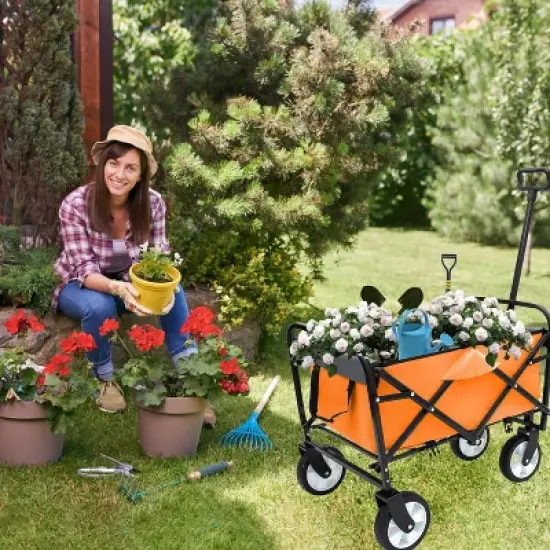 UBSSO Minimeetall Collapsible Outdoor Utility Wagon with Strapping System, 225 lbs Capacity, Orange image {4}