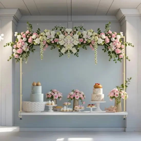 VEVOR Over The Table Rod Stand with Clamps, 13"-42" Tall & 28"-98" Length Adjustable, Metal Table Arch Stand, Tabletop Balloon Arch Frame, Gold image {1}