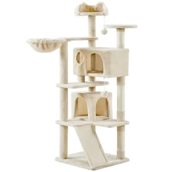 Yaheetech 57"H Plush Cat Tree Condo for Kittens/Small Cats image {12}