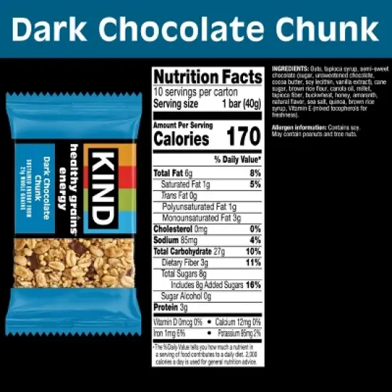KIND Healthy Grains Energy Dark Chocolate Chunk Protein Bars - 10ct image {3}