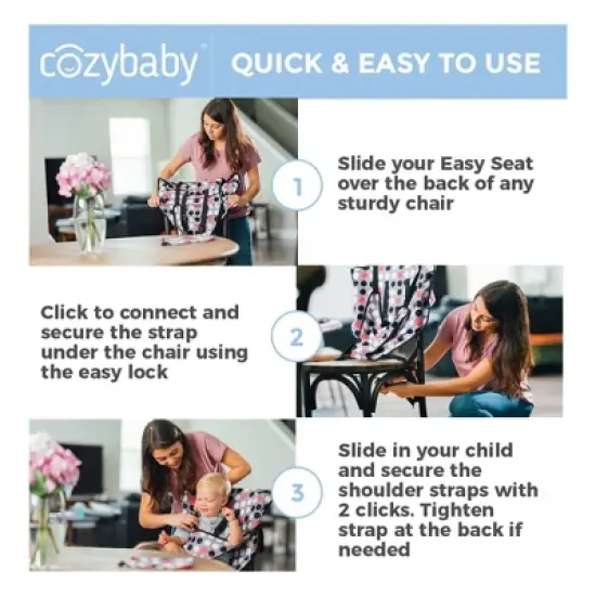 CozyBaby Portable Easy Seat Washable Travel Cloth High Chair Baby Seat with Secure Reinforced Safety Harness and Travel Bag, Gray image {3}