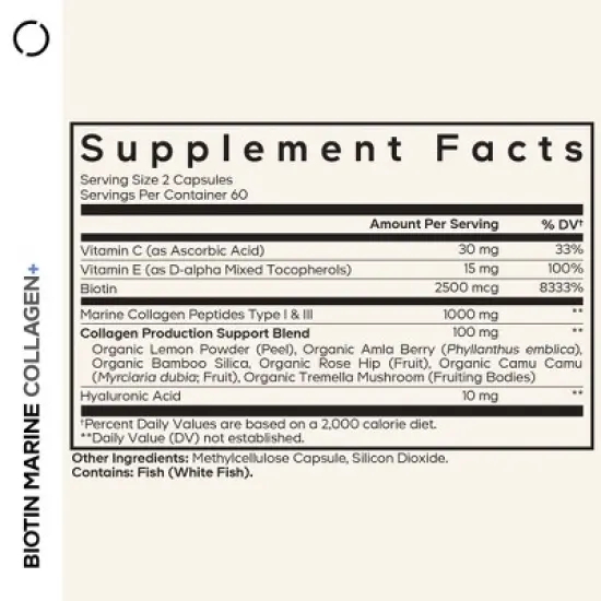 Codeage Wild Caught Biotin Marine Collagen Peptides Capsules, Vitamin C, E & Hyaluronic Acid - 120ct image {2}