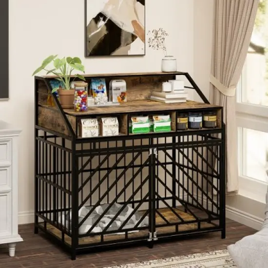 KWPZQEB 43.3" Large Dog Crate Furniture with Storages, Modern Kennel for Dogs, Heavy Duty Dogs Decorative Pet House for Large Medium Dogs, Black image {2}