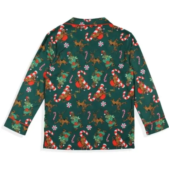 Scooby-Doo Boys' Christmas Character Tree Reindeer Button Sleep Pajama Set Green image {4}