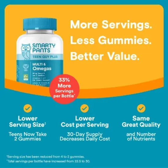 SmartyPants Teen Guy Plus Multivitamin & Omegas Gummies with Vitamins C, D3, B12 & Zinc - 60ct image {3}