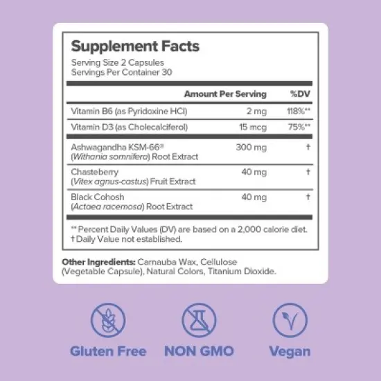 O Positiv MENO Menopause Vegan Vitamin Capsules for Women with Black Cohosh & Ashwagandha - 60ct image {6}