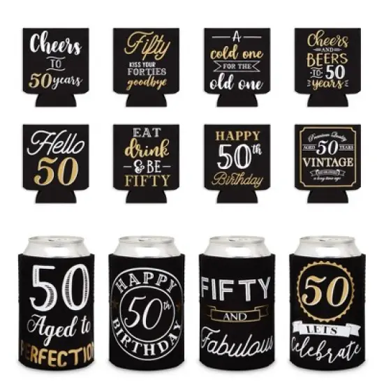 Sparkle and Bash 12 Pack 50th Birthday Can Cooler Sleeves for Soda - Cheers and Beers to 50 Years Decorations and Party Favors (2.5x4 in) image {8}