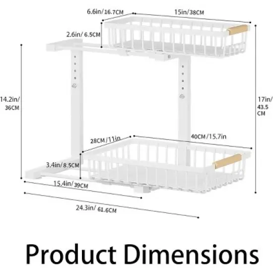 Boersma Adjustable Height 2-Tier Metal Drawer Organizer &ndash; Under Sink Storage Rack with Sliding Baskets for Kitchen, Bathroom, Pantry，Black image {8}