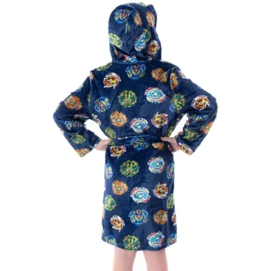 Beyblade Burst Boys' Spinner Tops Graphic Fleece Plush Hooded Robe Bathrobe Blue image {2}