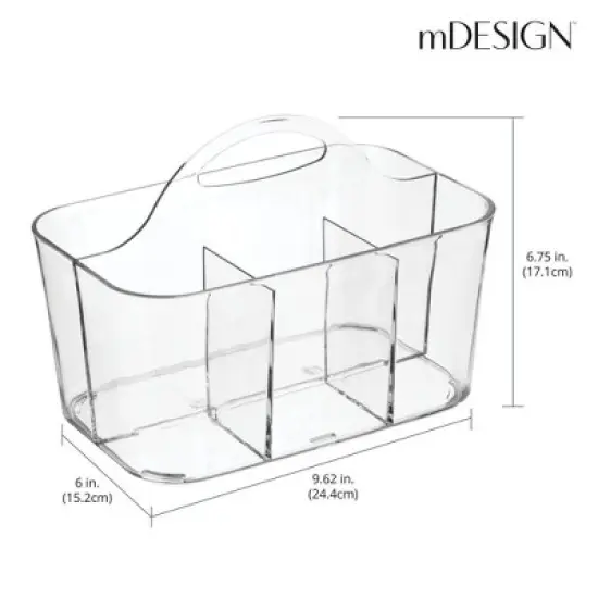 mDesign Small Plastic Caddy Tote for Desktop Office Supplies, 2 Pack, Clear image {3}