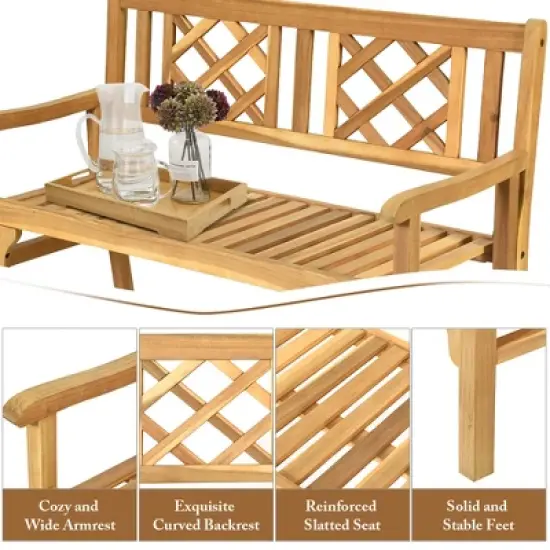 Costway Patio Outdoor Solid Wood Bench Folding Loveseat Chair Park Garden Deck Furniture image {8}