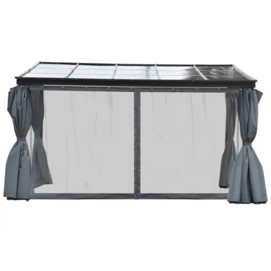 Outsunny 10' x 13' Outdoor Patio Gazebo with Sloping Polycarbonate Roof, Durable Aluminum Frame, & Netting Curtain image {3}