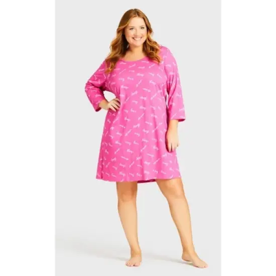Women's Plus Size 3/4 Sleeve Sleep Shirt - Pink Sleep | AVENUE image {4}