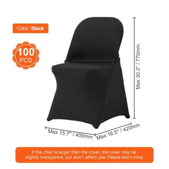 VEVOR Stretch Spandex Folding Chair Covers, Universal Fitted Chair Cover, Removable Washable Protective Slipcovers, for Wedding, (100PCS Black) image {7}