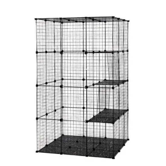 DOMETOUR 3-Tier Wire Cat Cage, Large Kennels Playpen with 3 Platforms, 3 Ramp Ladders and 4 Doors, 42" x 42" x 72", Black image {2}