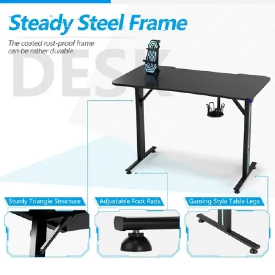Costway Gaming Desk Home Office PC Computer Desk w/LED Lignt&Gaming Handle Rack image {8}