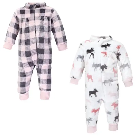 Hudson Baby Infant Girl Plush Jumpsuits, Pink Moose image {4}