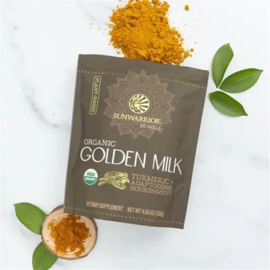 Organic Golden Milk Powder, Ashwaghanda & Turmeric Curcumin for Relaxation and Body Nourishment, Sunwarrior, 90g pouch (30 srv) image {3}