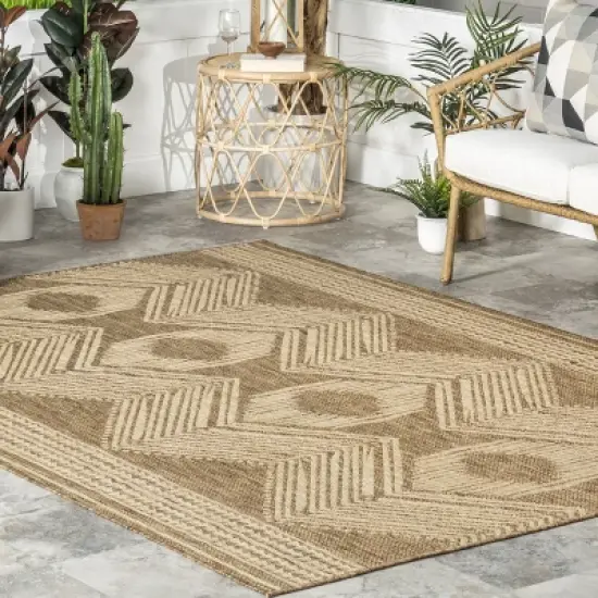 Nuloom Ranya Geometric Indoor/Outdoor Area Rug, Round 6' 7", Light Brown image {7}