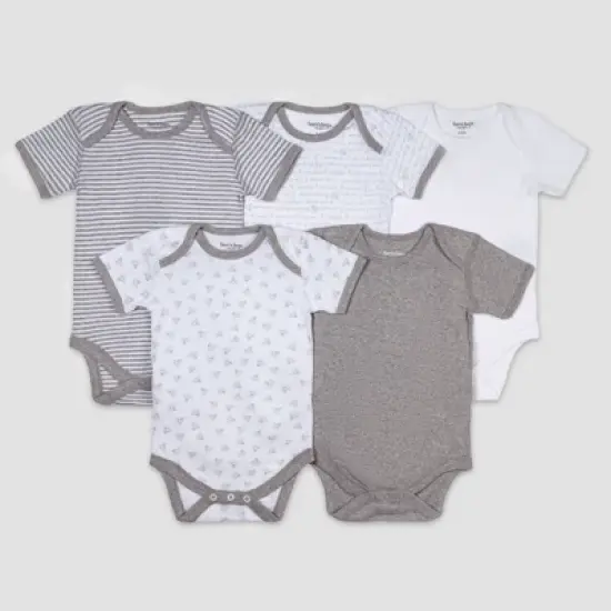 Burt's Bees Baby&reg; Organic Cotton 5pk Short Sleeve Bodysuit Set - Heather Gray image {4}