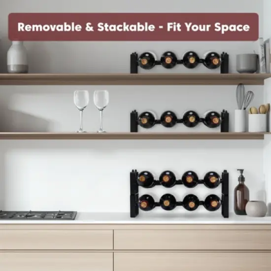 Itopfox Stackable Wine Rack Countertop, Sturdy Freestanding Wine Bottle Holder 2 Tier Tabletop Wine Stand for Pantry Bar Metal Wine Storage Organizer image {2}