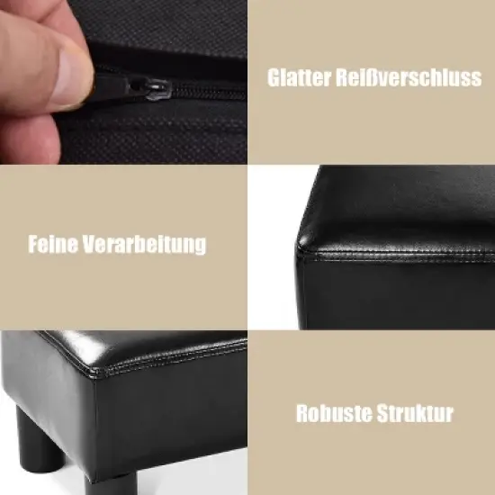 Costway PU Leather Ottoman Rectangular Footrest Small Stool w/ Padded Seat White/Black/Red image {9}