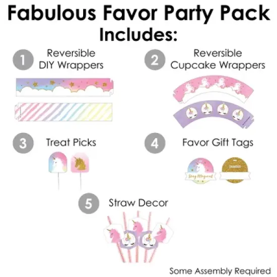 Big Dot of Happiness Rainbow Unicorn - Magical Unicorn Baby Shower or Birthday Party Favors and Cupcake Kit - Fabulous Favor Party Pack - 100 Pieces image {1}