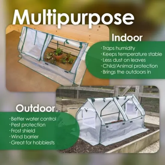 Garden Elements Indoor/Outdoor Metal Frame, Plastic Covered Angled Tunnel Greenhouse, White, Mini, 47&rdquo; image {3}