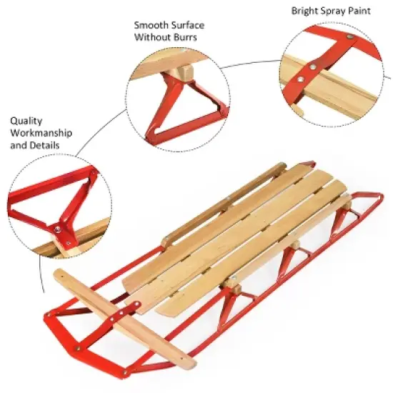 Costway 54''Kids Wooden Snow Sled Runners Steering Bar Steering Snow Slider image {7}