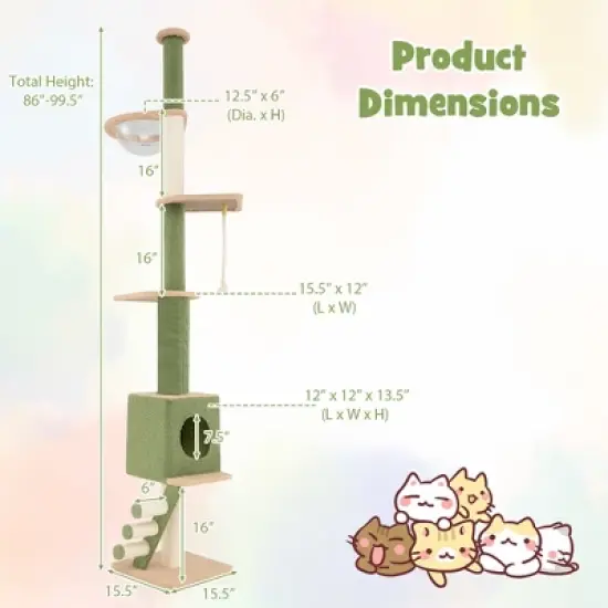 Tangkula Floor to Ceiling Cat Tree w/ 86"-99.5" Adjustable Height Space Capsule Condo image {8}