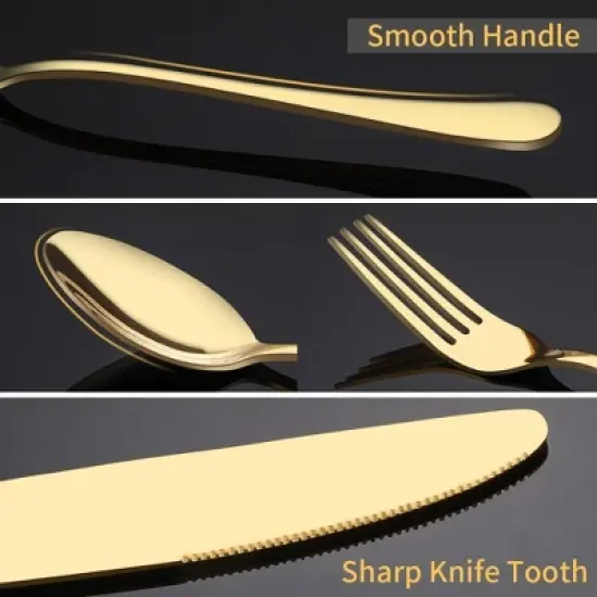 Itopfox 20-Piece Gold Flatware Set, Stainless Steel Cutlery Kitchen Utensil Set, Tableware Service for 4, Includes Dinner Knives, Forks, Spoons image {3}