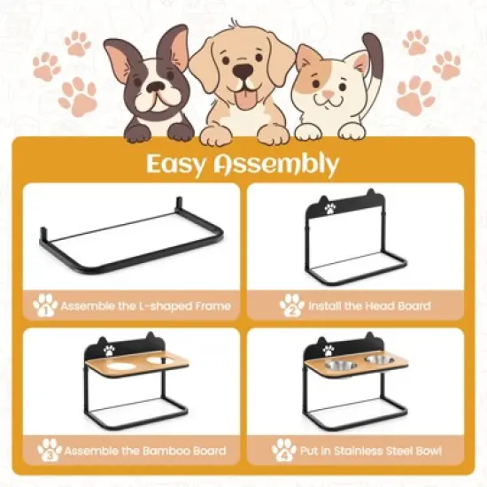 Tangkula Elevated Dog Bowls 3 Adjustable Heights with 2 Stainless Steel Food Water Bowls image {6}