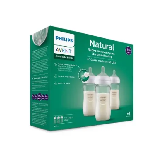 Philips Avent 3pk Glass Natural Baby Bottle with Natural Response Nipple - Clear - 8oz image {2}