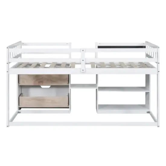 Twin Size Low Loft Bed with Rolling Desk, Shelves and Drawers - ModernLuxe image {7}