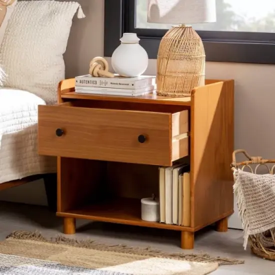 Katie Transitional Tray Top 1 Drawer Solid Wood Nightstand Caramel - Saracina Home image {2}