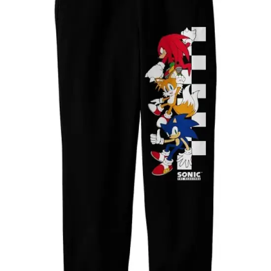 Sonic The Hedgehog Sonic Tails Knuckles Checkered Flag Boy's Black Sweatpants image {1}