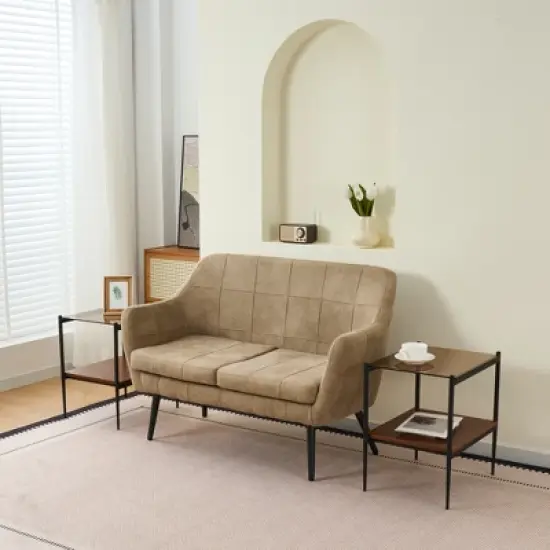 KWPZQEB Set of 2 Rectangle End Table with Tempered Glass Tabletop, Nightstand with 2-Layer Storage Shelves for Small Spaces, Living Room, Bedroom image {2}