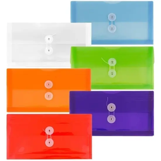 JAM Paper 5 1/4'' x 10'' 6pk Plastic Envelopes with Button and String Tie Closure - Multicolor image {4}