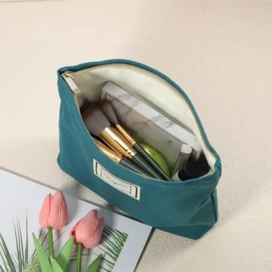 Unique Bargains Portable Canvas Zipper Makeup Bags and Organizers 1 Pc image {2}