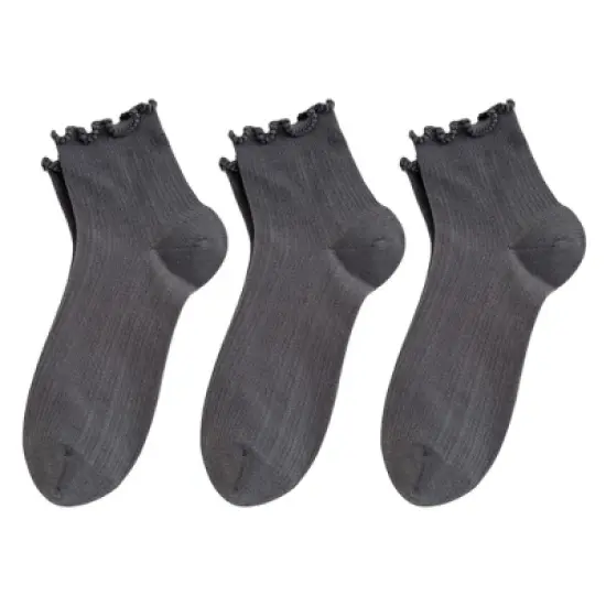 Anna-Kaci Women's 3-Pair Pack Cotton Mesh Ankle Socks with Delicate Ruffle Trim image {5}