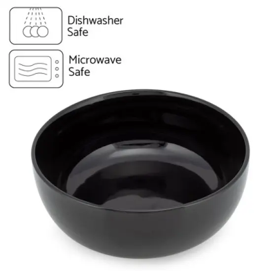 Elanze Designs Bistro Glossy Ceramic 8.5 inch Pasta Salad Large Serving Bowls Set of 2, Black image {1}