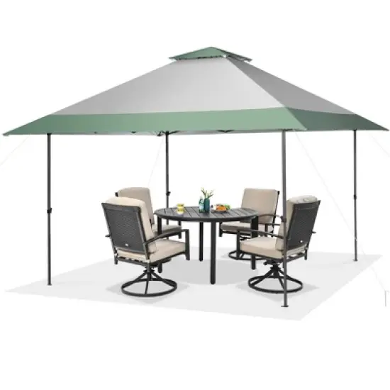 Tangkula 13'x13' Outdoor Patio Pop Up Canopy Tent Sun Protection w/ Wheeled Bag Green & Grey image {1}