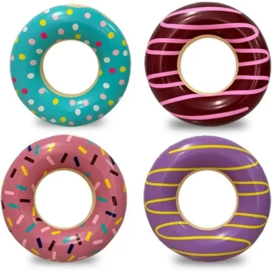 4e's Novelty 4-Pack Pool Donut Floats 30" Swim Rings For Kids & Adults, Vibrant, Durable Pool Party Floaties Perfect For Pools, Beaches, Lakes image {7}