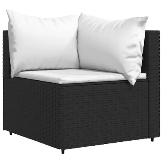 vidaXL Contemporary Black 4-Piece Patio Lounge Set - Weather-Resistant PE Rattan Garden Sofa Set with Powder-Coated Steel Frame, Thick White Cushions image {3}
