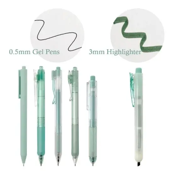 Wrapables Retractable Rollerball Pens and Highlighter Set, 0.5mm Black Gel Ink Pens for Home, Office, School (Set of 6) image {13}