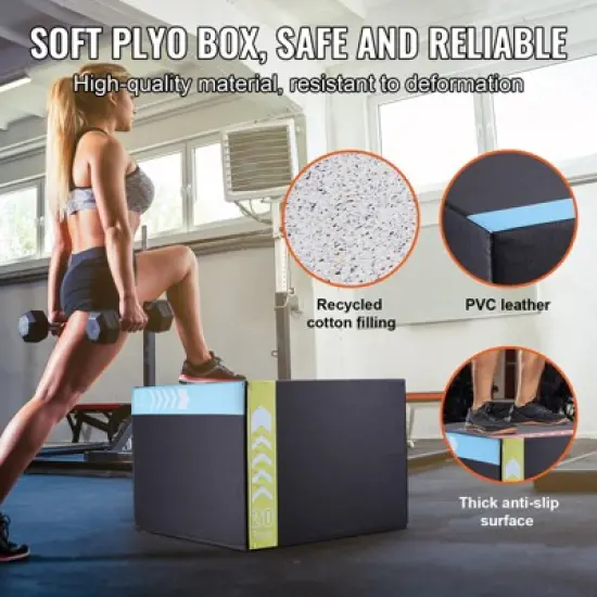 VEVOR 3 in 1 Plyometric Jump Box, 30/24/20 Inch Cotton Plyo Box, Platform & Jumping Agility Box, Anti-Slip Fitness Exercise Step Up Box image {4}