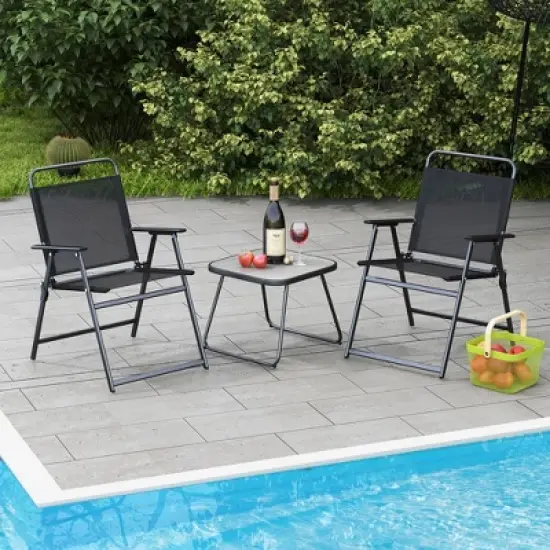 Costway 3pcs Patio Folding Conversation Chairs&Table Heavy-Duty Metal Outdoor Portable image {3}