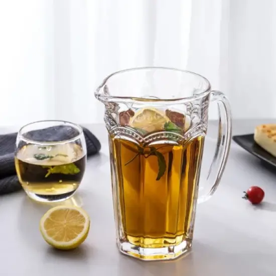 Slickblue 35oz Glass Pitcher with Embossed Optic Design - for Everyday Use image {4}