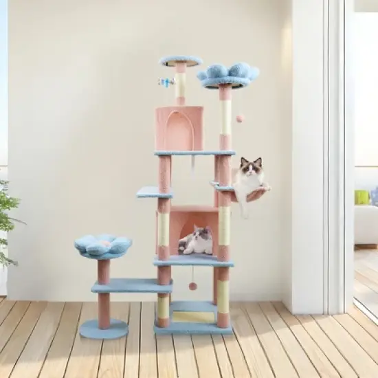 YOOCOZZ 71 inch flower cat tree with large condo removable flower cushion and hammock image {5}